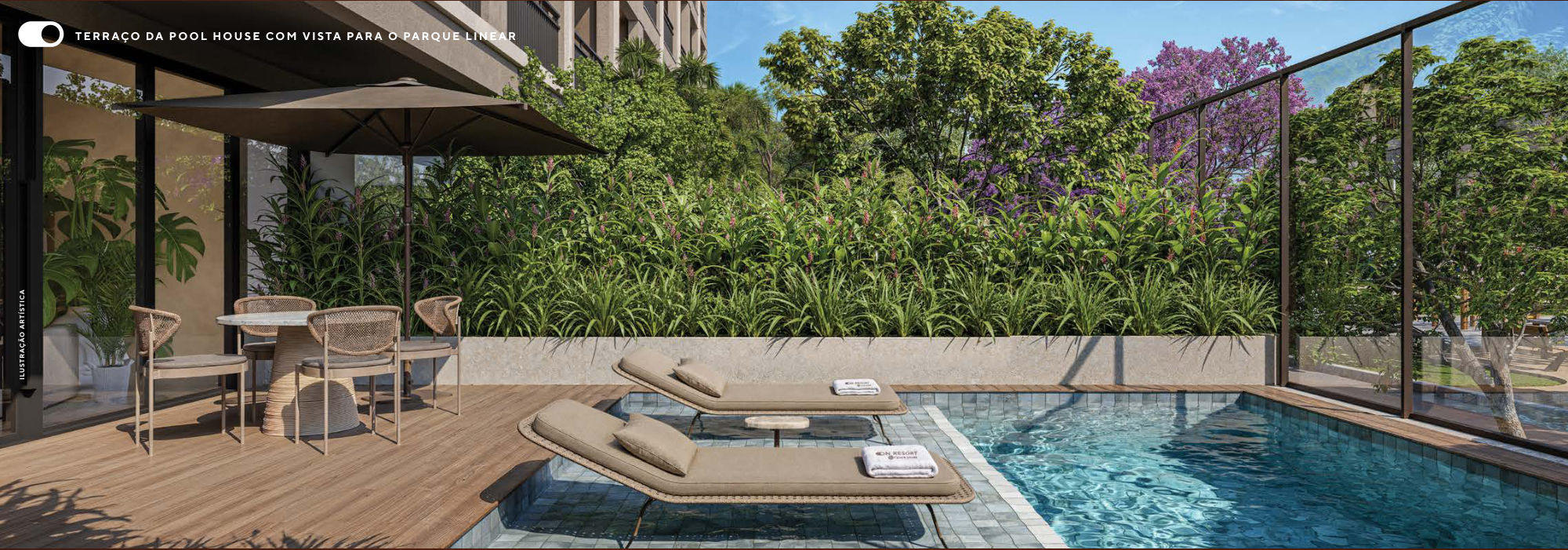 Terraço da pool house com piscina